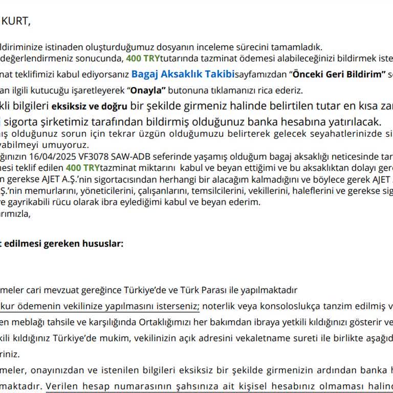 Ajet, Kırık Bavul İçin Yetersiz Tazminat Verdi!