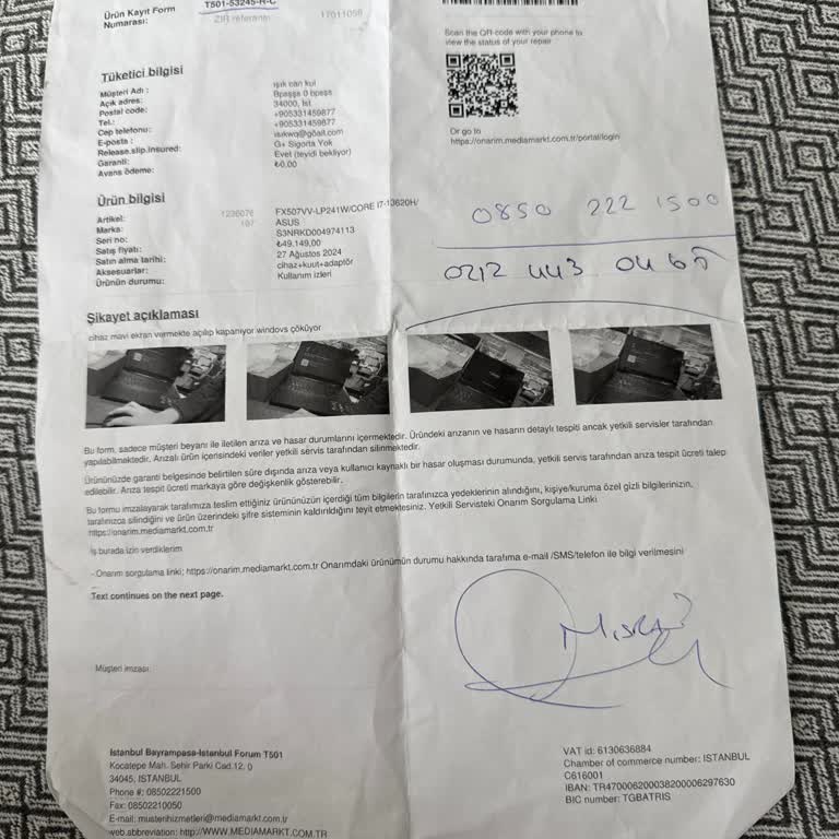 Onarım Sürecinde Kayıp Olan Bilgisayarımın Yerine Yenisi Talep Ediyorum