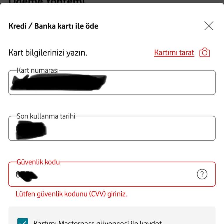 Vodafone Yanımda Uygulamasında CVV Hatası Nedeniyle Fatura Ödeyemiyorum