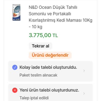 Yanlış Mama Gönderildi İade Ve Para İadesi Yapılmıyor