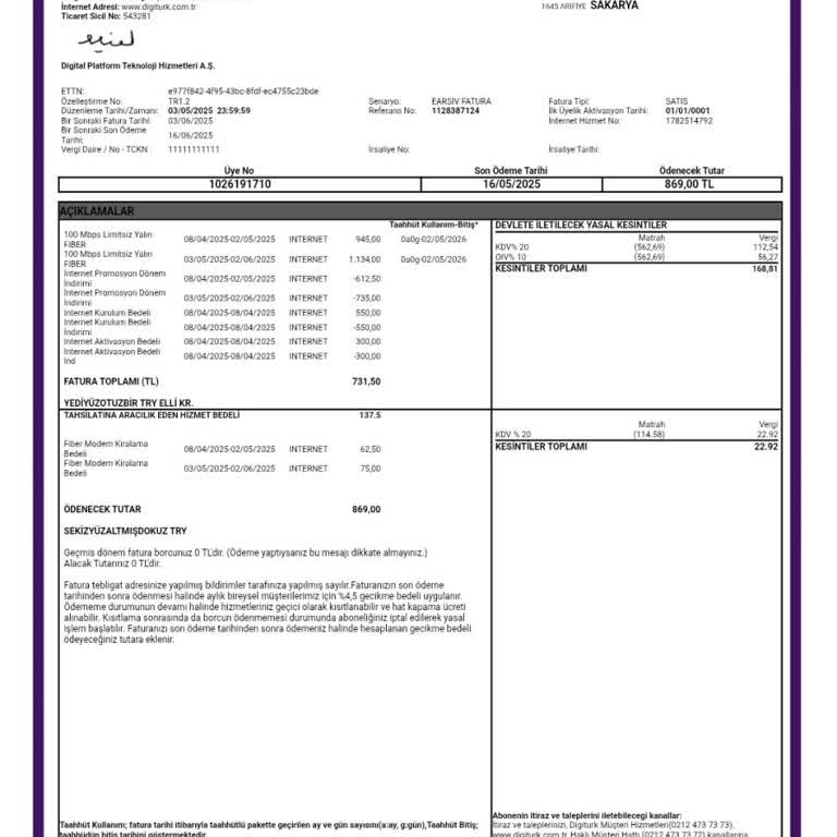 Digiturk Fatura Tutarı Sözleşmeye Uymuyor