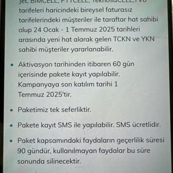 Hoşgeldin 59GB Kampanyasına Katılamıyorum Müşteri Hizmetleri Çözüm Sunmuyor
