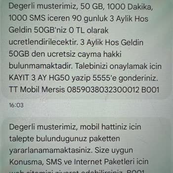 Hoşgeldin 59GB Kampanyasına Katılamıyorum Müşteri Hizmetleri Çözüm Sunmuyor