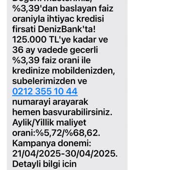 Denizbank İptal Edilen Reklam SMS'leri Israrla Gelmeye Devam Ediyor