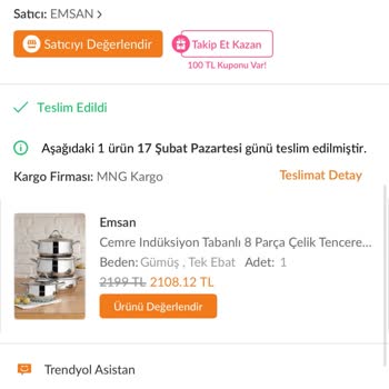 Emsan Mutfak Yeni Alınan Tencerenin Kulpunun Kısa Sürede Kopması ve Yetersiz Destek