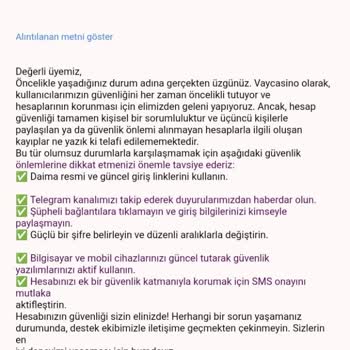 Telegram Hesabımda Oynanmayan İşlemlerle Bakiyem Azaldı, Destek Yetersiz Kaldı