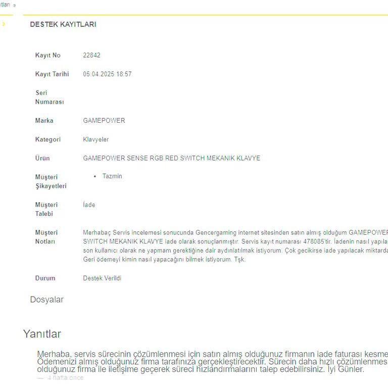 İade Onayı Alınan Klavyenin Ücreti İki Aydır Ödenmiyor