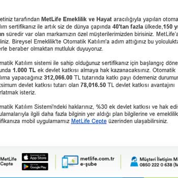 Üyeliğim Olmadan Metlife'dan Bilgilendirme Mesajı Aldım