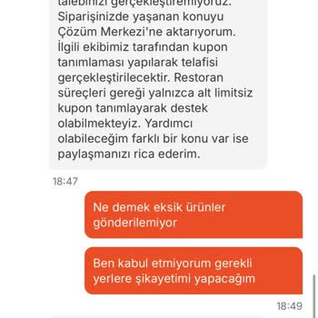 Eksik Siparişe Çözüm Bulunmuyor