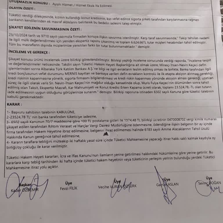 Vefat Sonrası Sigorta Kapsamındaki Kredi İçin Albaraka Türk'ün Ek Ödeme Ve İade Sorunu