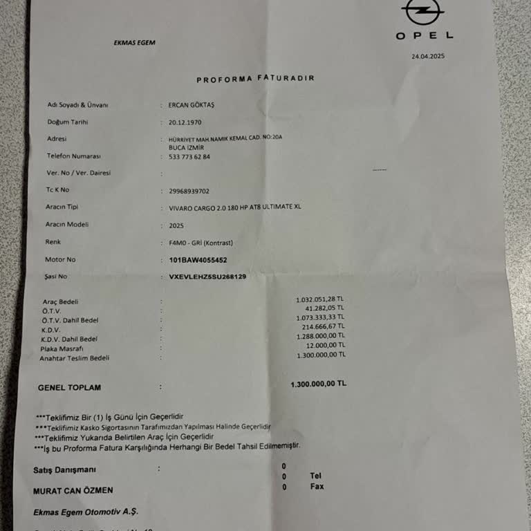 Opel Egem Sıfır Araçta Ek Ücret Talebi Mağduriyeti