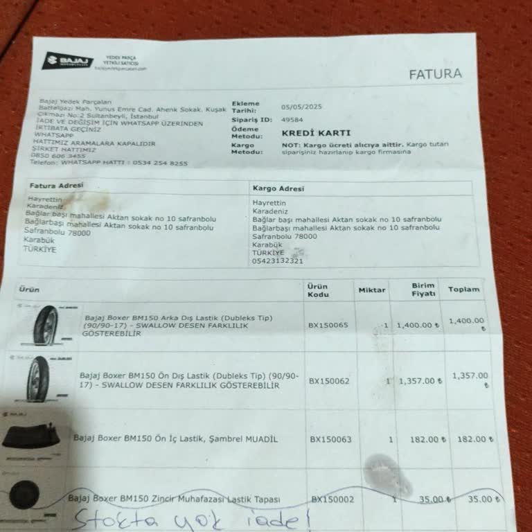 Yanlış Marka Ve Yüksek Fiyatla Lastik Gönderimi Sonrası Mağduriyet