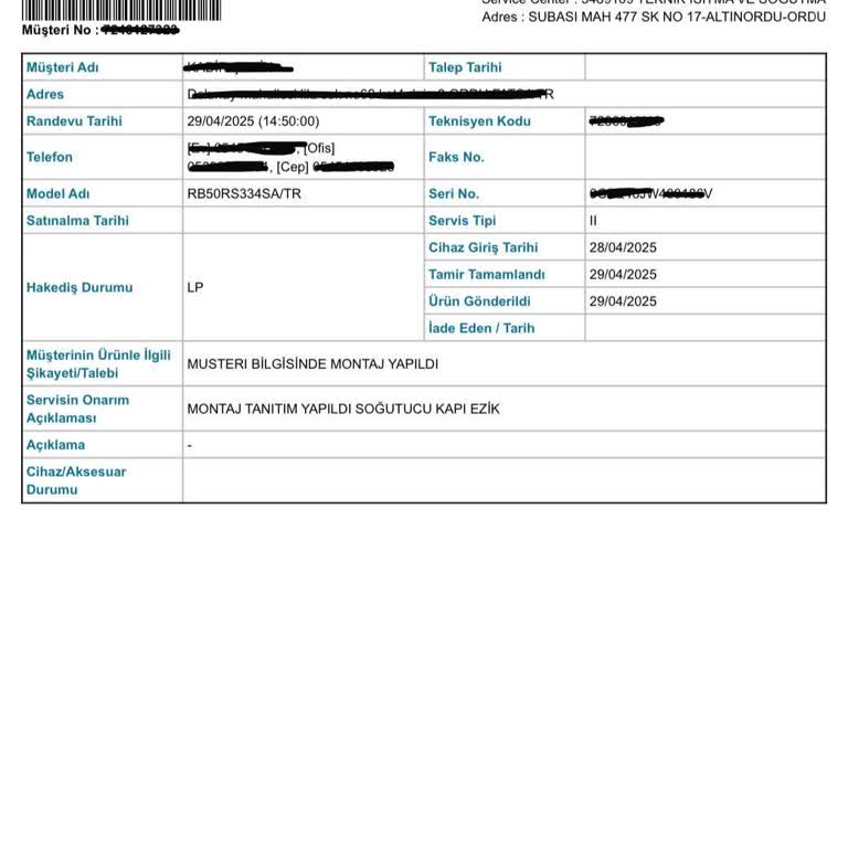 Kurulum Sonrası Buzdolabında Göçük Ve Servisten Destek Alamama