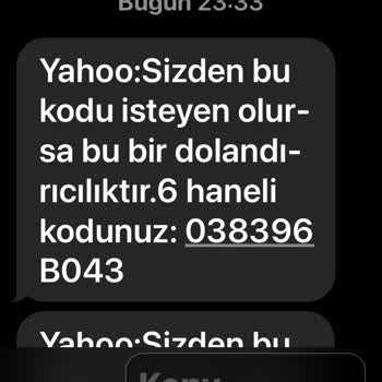 Yahoo Hesabım Olmamasına Rağmen SMS İle Doğrulama Kodları Geldi