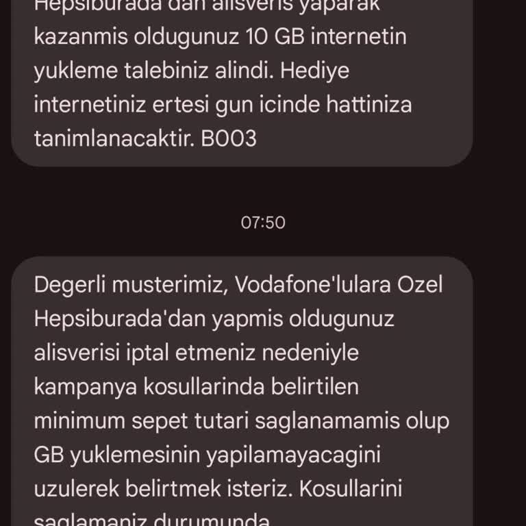 Vodafone 10 GB Kampanya Hakkım Haksızca Verilmedi