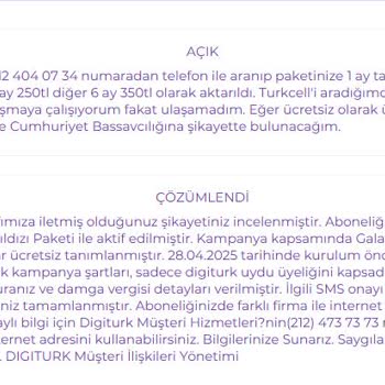 Digiturk Ve Turkcell Kampanyasıyla İlgili Aldatıcı Bilgilendirme Ve Müşteri Hizmetlerine Ulaşılamaması