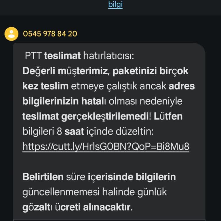 PTT Kargo Teslimatı Beklerken Gelen Şüpheli Mesajlar