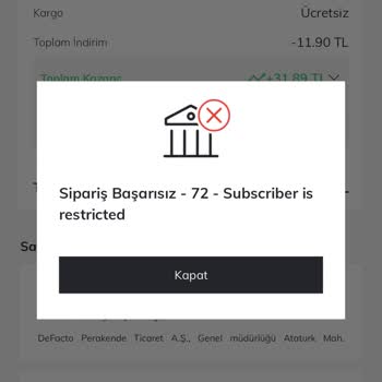 DeFacto Vodafone Faturaya Yansıtma İşlemi Başarısız Oluyor, Çözüm Bekliyorum