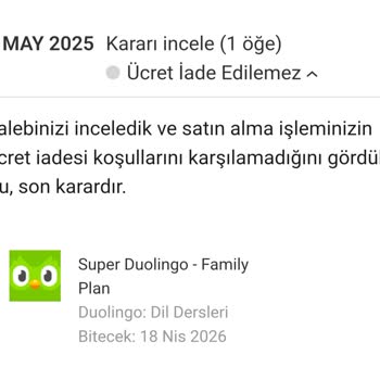 Kullanılmayan Duolingo Aile Planı İçin Ücret İadesi Yapılmadı