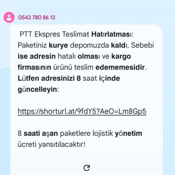 Numaramla PTT Adına Sahte Mesaj Gönderiliyor!