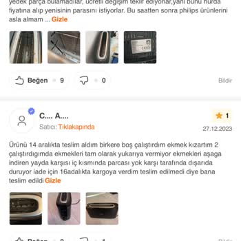 P****** Ekmek Kızartma Makinesinde Malzeme Hatası Ve Müşteri Hizmetlerinde Mağduriyet