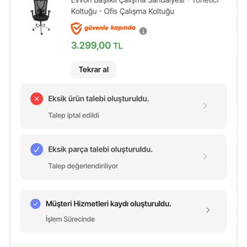 Eksik Parçalı Ofis Sandalyesi Ve Yetersiz Müşteri Hizmeti