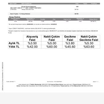 Teslim Edilmeyen Kredi Kartı İçin Haksız Ücret Talebi