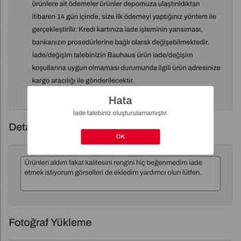 Bauhaus Online Mağazada İade Talebi Sistemde Engelleniyor Acil Yardım İstiyorum