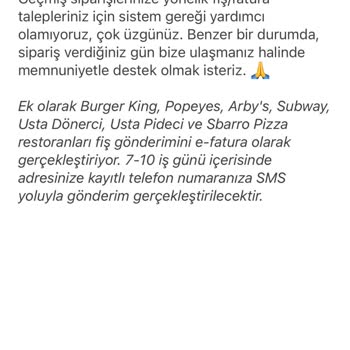 Yemek Sepeti Siparişi İçin Fişin Sağlanmaması Ve Destek Eksikliği