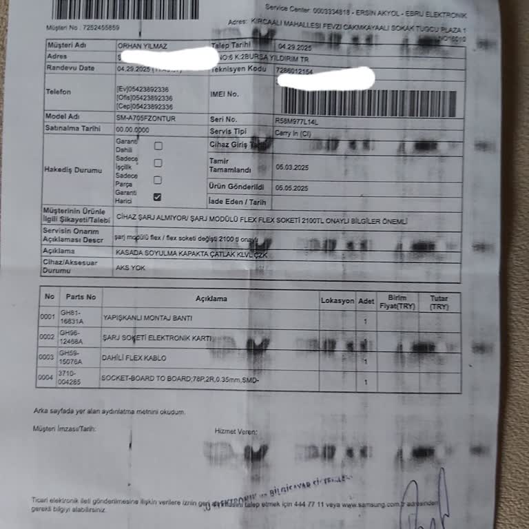Bursa Samsung Servisinde Gecikmeli Ve Tutarsız Hizmet Deneyimi
