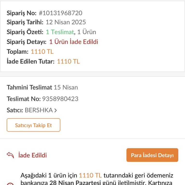 İade Edilen Ceketin Ücret İadesi Yapılmadı