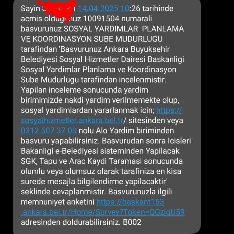 Ankara Büyükşehir Belediyesi'nden Yardım Alamama Şikayeti