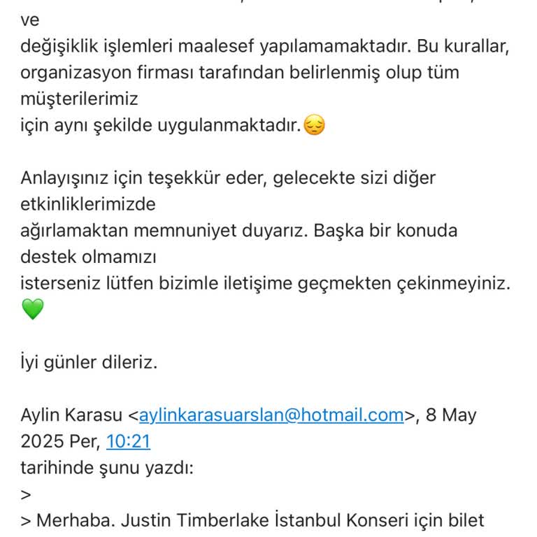 Yanlışlıkla Alınan Konser Bileti İçin İade Talebim Reddedildi