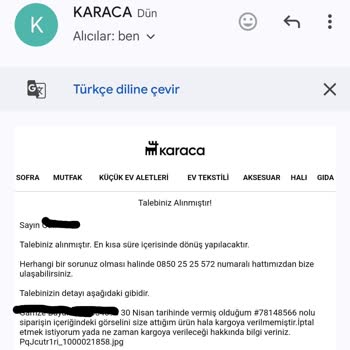 Karaca Siparişimde Ürün Gecikmesi Ve Müşteri Hizmetlerine Ulaşamama Sorunu