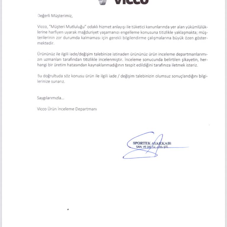 Vicco Ayakkabıda Deri Problemi Ve İnceleme Talebinin Reddi