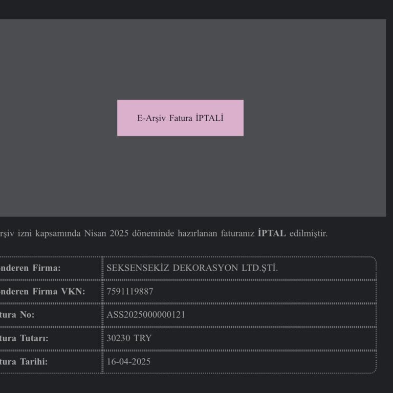 Seksensekiz Dekorasyon Fatura İptali!