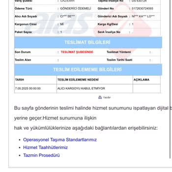 Kargo Şubesinin Telefonlara Cevap Vermemesi Ve Teslimatın Yanlış Bildirilmesi