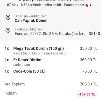 Yanlış Ve Acılı Döner Siparişi Sonrası Yetersiz Destek
