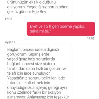 Eksik Gelen Hamburger Ve Yetersiz Para İadesi Mağduriyeti