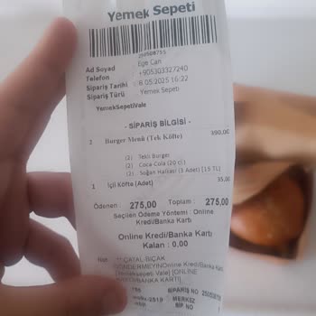Eksik Gelen Hamburger Ve Yetersiz Para İadesi Mağduriyeti