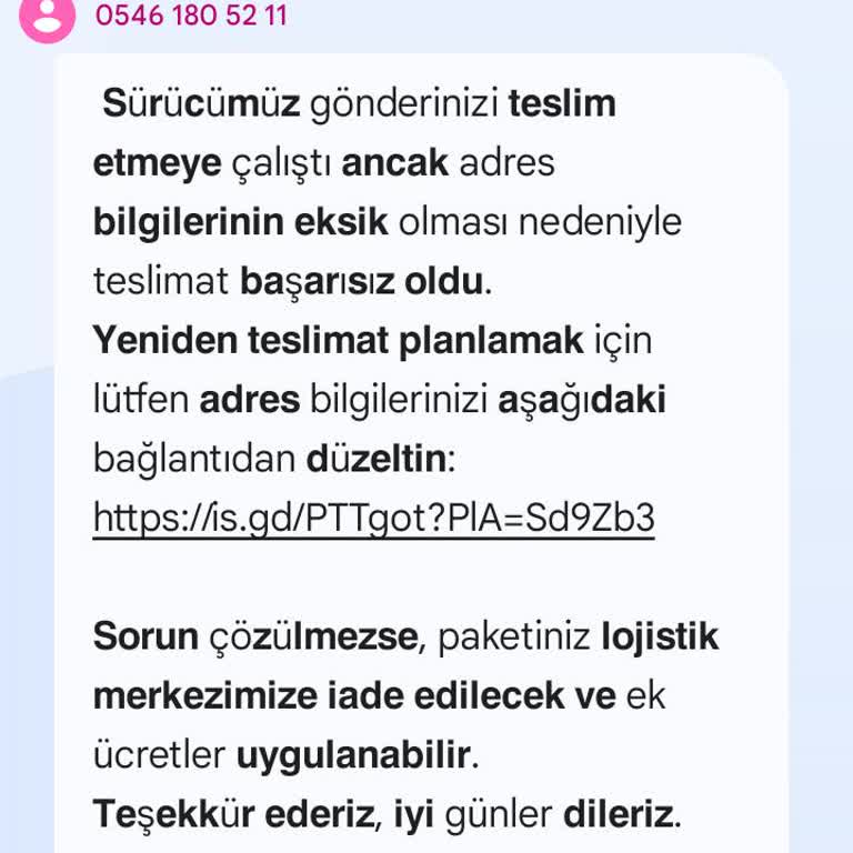 Bilinmeyen Numara Üzerinden Sahte Kargo Mesajı Aldım