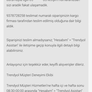 Teslim Edilmeyen Ürün İçin Trendyol Ve Kargo Tarafından Oyalama Ve İlgisizlik