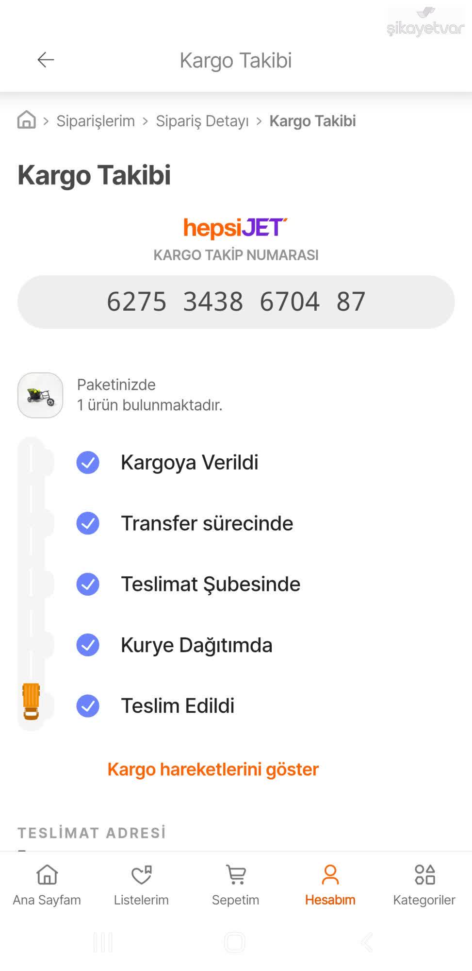 Teslim Edilmeyen Kargo Ve Hepsijet-Hepsiburada'nın İlgisizliği - Şikayetvar