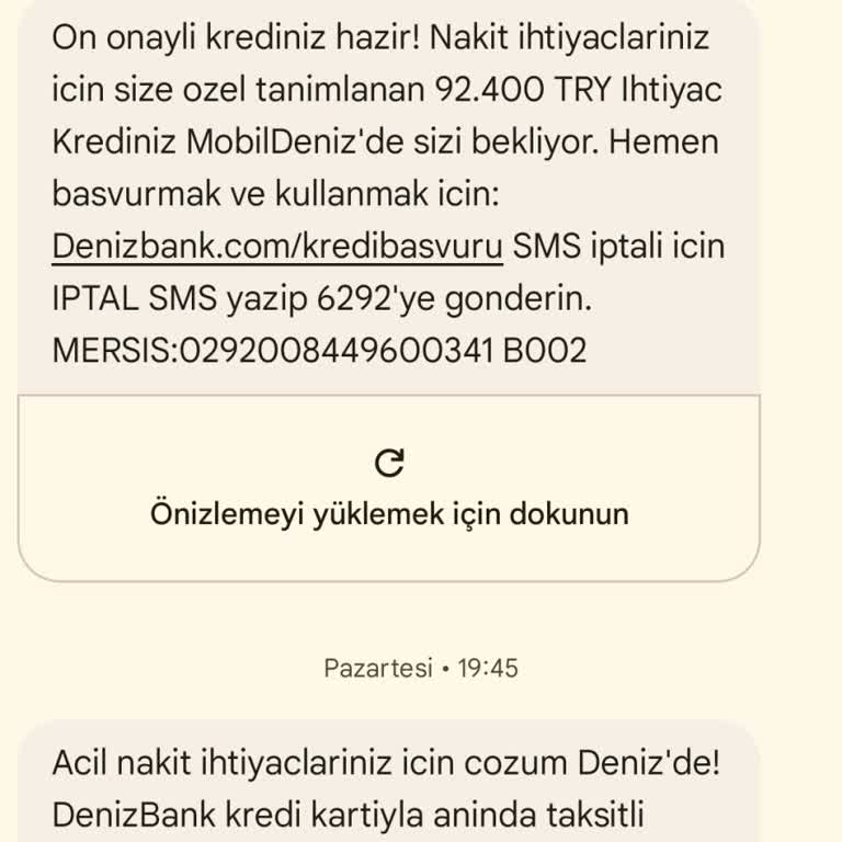 Denizbank Onaylı Kredi SMS'leriyle Yanıltıcı Bilgilendirme Ve Kredi Puanı Düşüşü