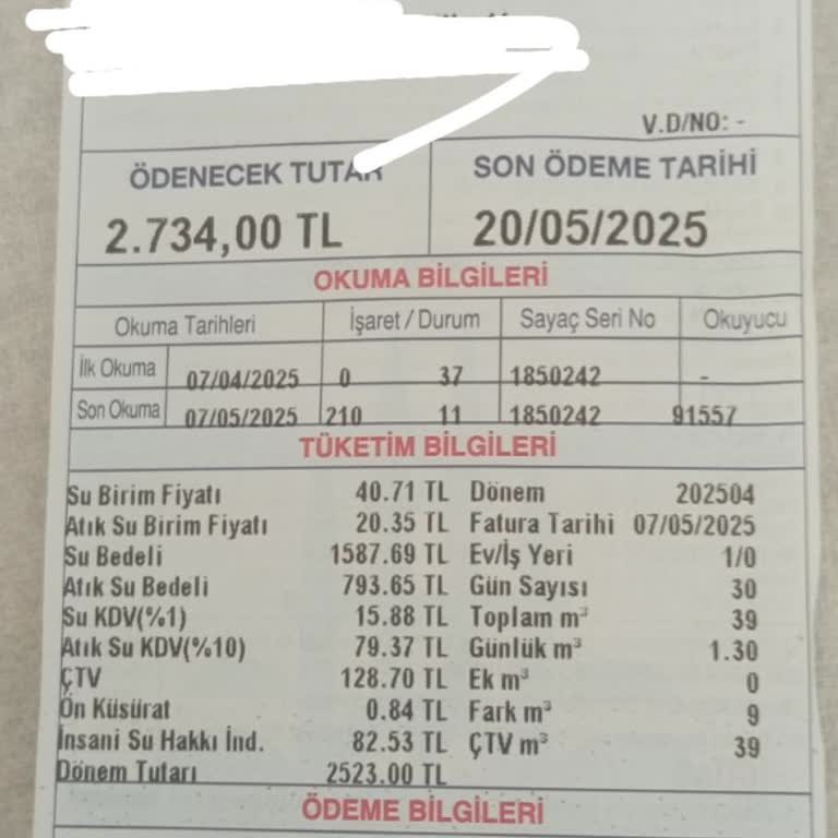 Fahiş Su Faturası Şoku: 3 Kişiye 2734 TL!