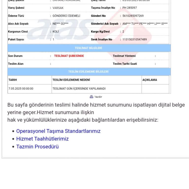 Kargom Teslim Edilmeden Geri Götürüldü Ve Dağıtıma Çıkmadı
