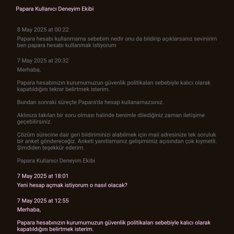Papara Müşteri Hizmetlerinden Hayal Kırıklığı