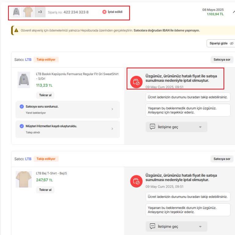 Hatalı Fiyatlandırma Nedeniyle Siparişlerim İptal Edildi, Anneler Günü Mağduriyeti Yaşadım