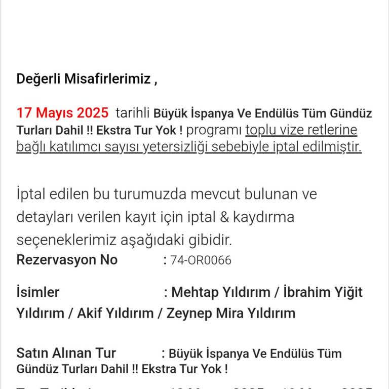 Tur İptal Edildi Param Güncel Kurdan İade Edilmiyor Mağdurum