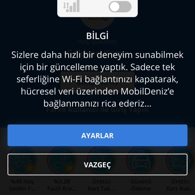 Yurt Dışında Denizbank Mobil Uygulamasında Sürekli Hücresel Veri Sorunu